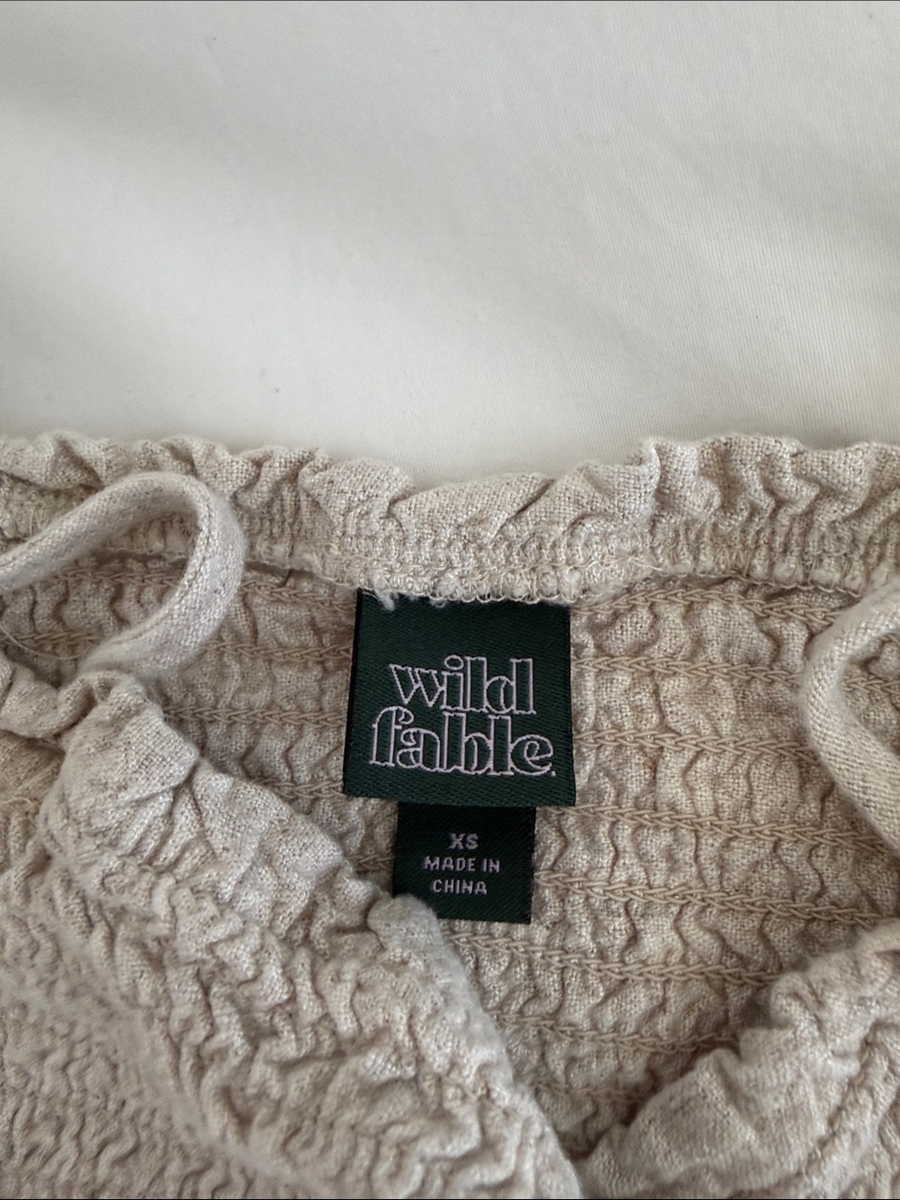 Beige Smocked linen blend Sundress with Tie Straps - Picture 2 of 3